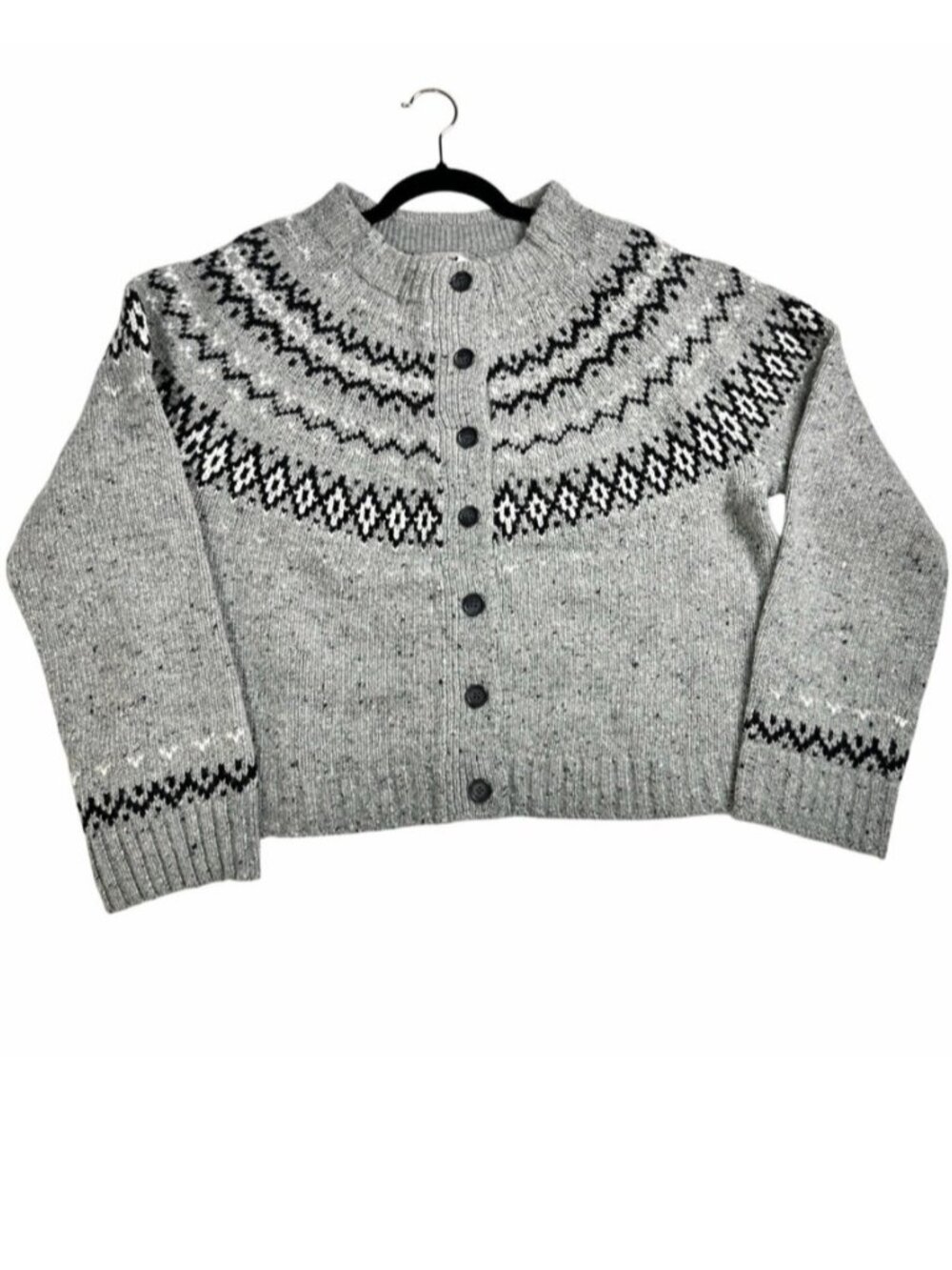 J.Crew Women Fair Isle Cardigan In Wool Alpaca Blend Gray Large Cabin Core NWT - Picture 4 of 16